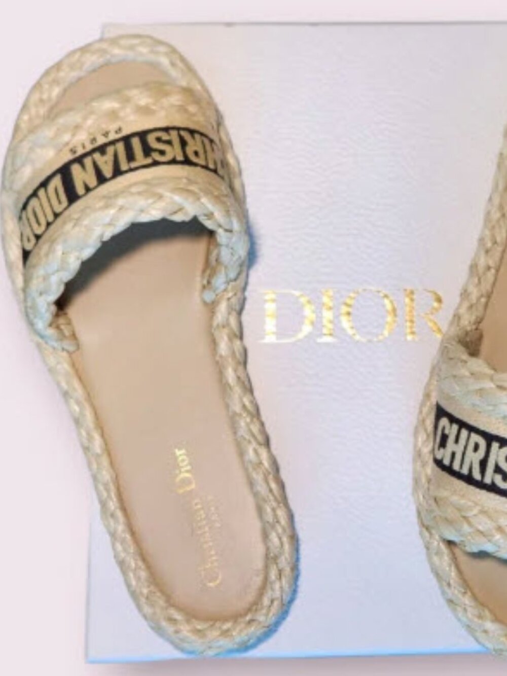 Authentic Dior Beige Braided Slide Sandals